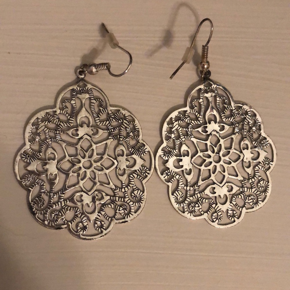 Silver medallion earrings